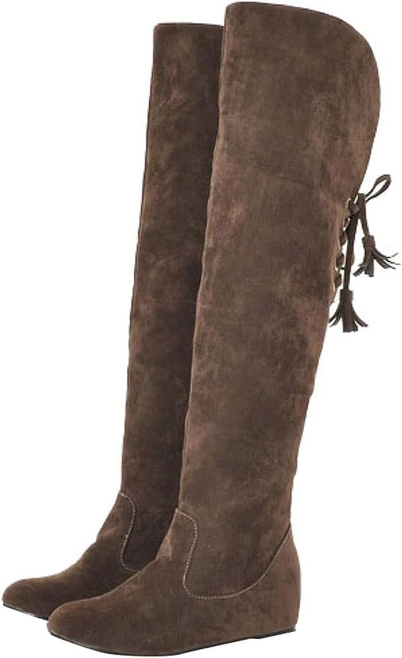 image:imageGenerisch Bottes pour femme Confortables En daim lgantes Plates Bout rond Couleur unie Longue tige Bottes dhiver pour femmeMarron