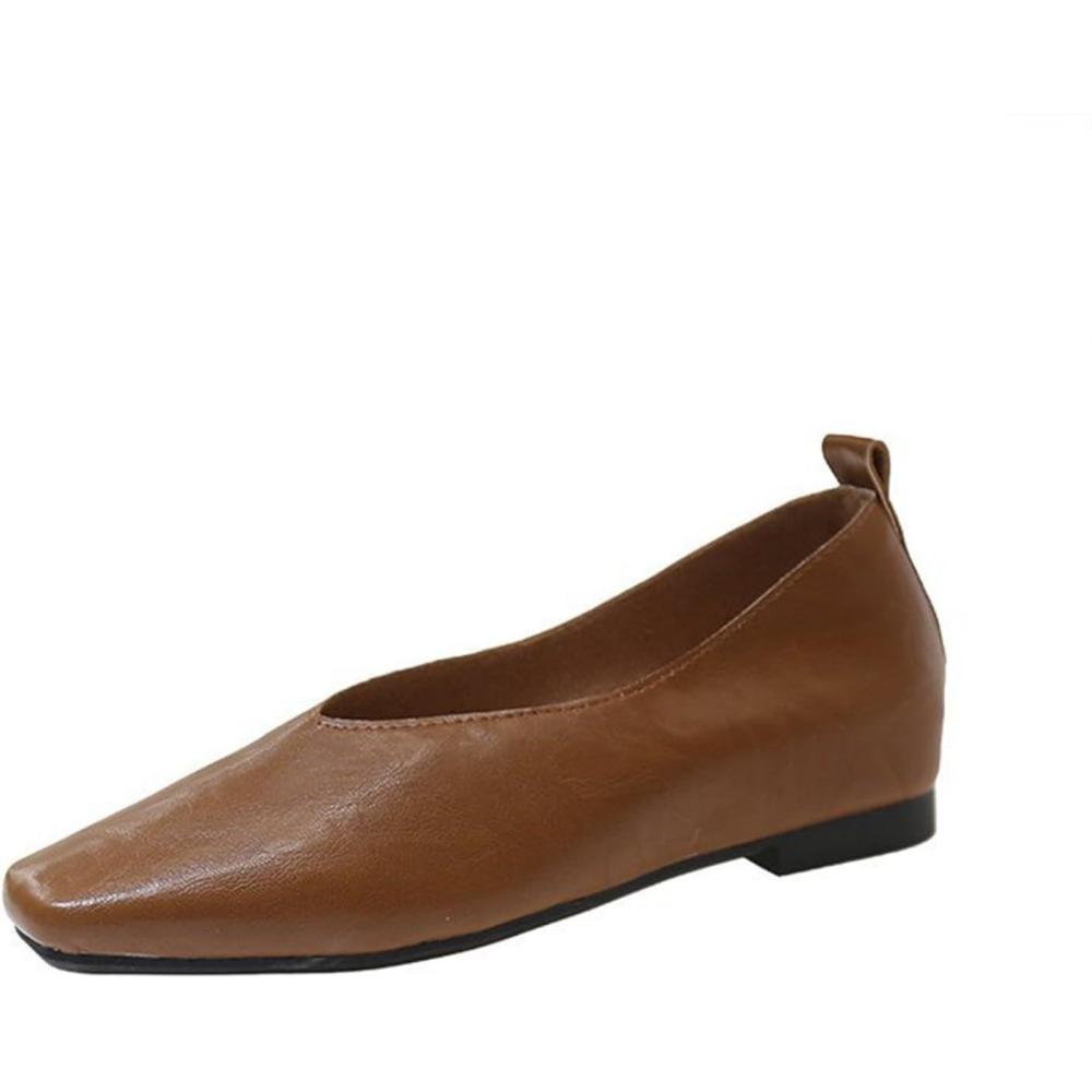 image:imageBallerines Mary Jane lgantes pour femme Mocassins plats En cuir synthtique lgantes et confortables Ballerine Chaussures de loisirs Chaussures de danse Escarpins enfilerMarron
