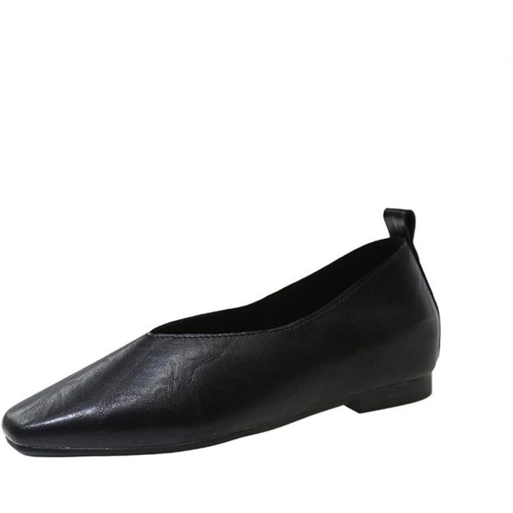 image:imageBallerines Mary Jane lgantes pour femme Mocassins plats En cuir synthtique lgantes et confortables Ballerine Chaussures de loisirs Chaussures de danse Escarpins enfilerNoir