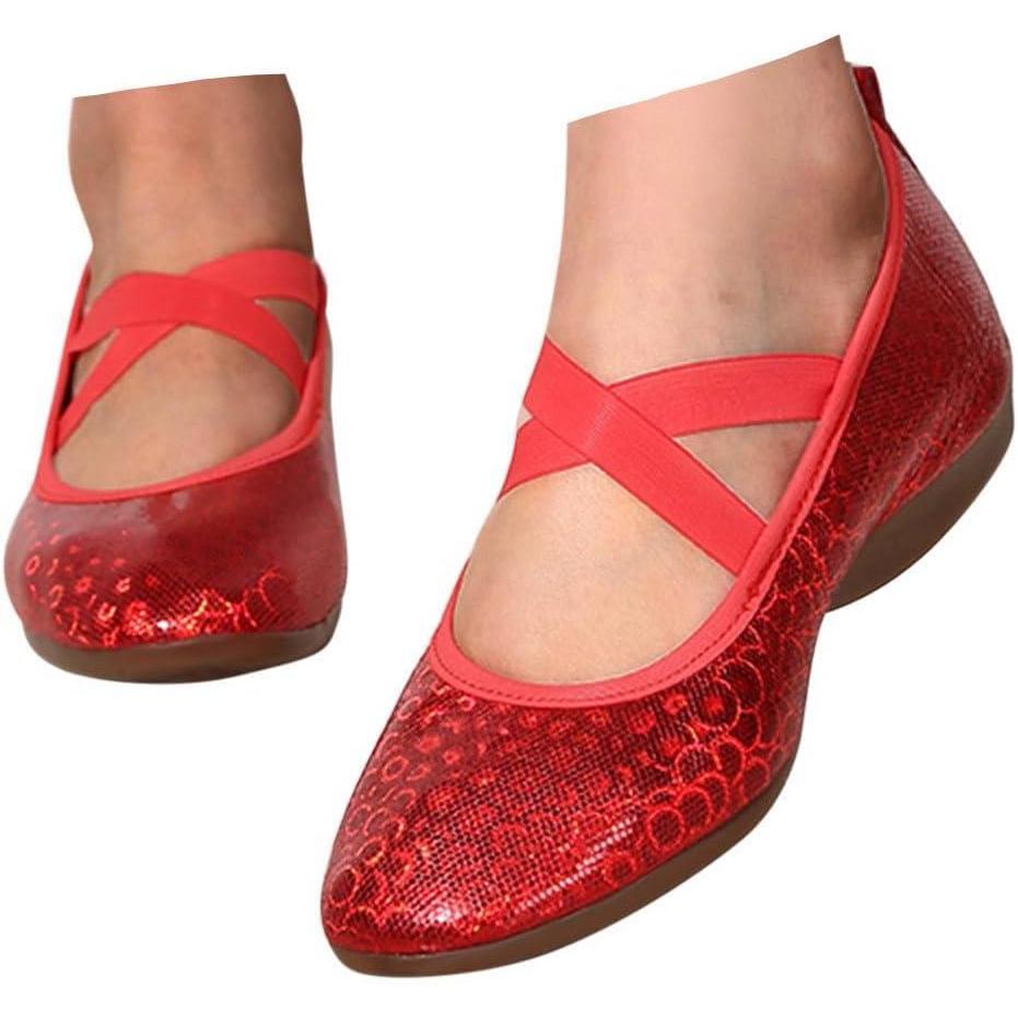 image:imageBallerines classiques pour femme Bout pointu Vernies Avec sangle croise Confortables enfiler lgantes Chaussures dt lgres Chaussures plates pour femmeRouge