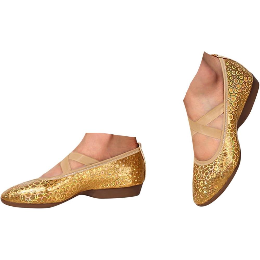 image:imageBallerines classiques pour femme Bout pointu Vernies Avec sangle croise Confortables enfiler lgantes Chaussures dt lgres Chaussures plates pour femmeOr