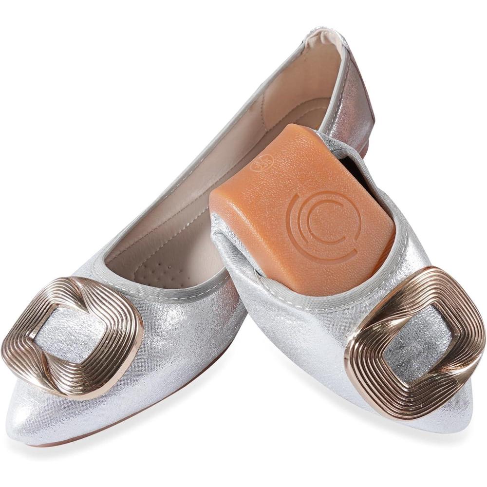 image:imageBallerines plates bout pointu pour femme Chaussures de mariage pliables scintillantes confortables enfilerArgent 4