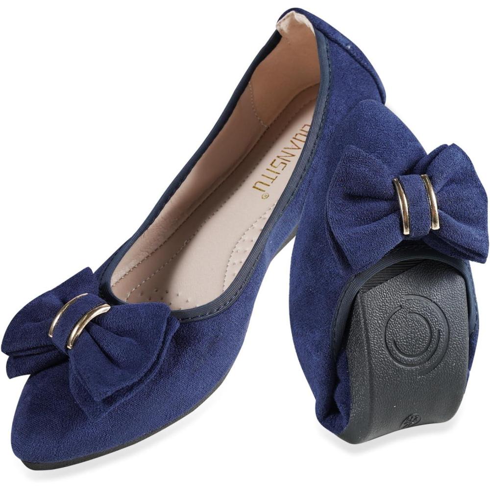image:imageBallerines plates pliables tendance avec nud papillon et bout pointu pour femmeBleu Marine 1