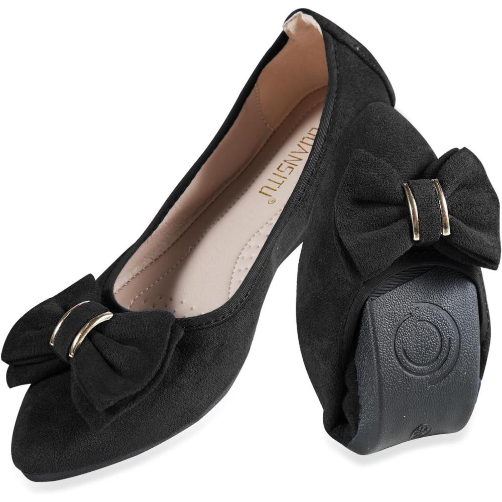 image:imageBallerines plates pliables tendance avec nud papillon et bout pointu pour femmeNoir 1