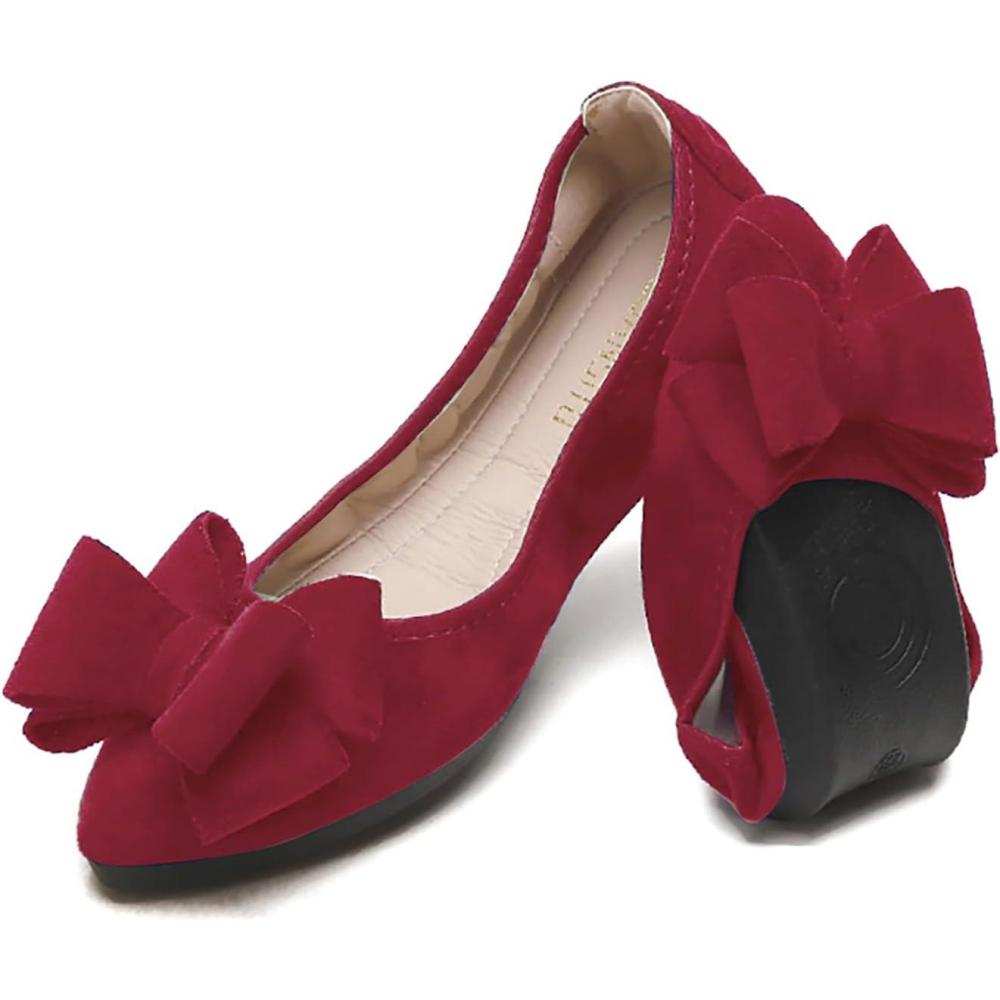 image:imageBallerines plates pliables tendance avec nud papillon et bout pointu pour femmeRouge Vin