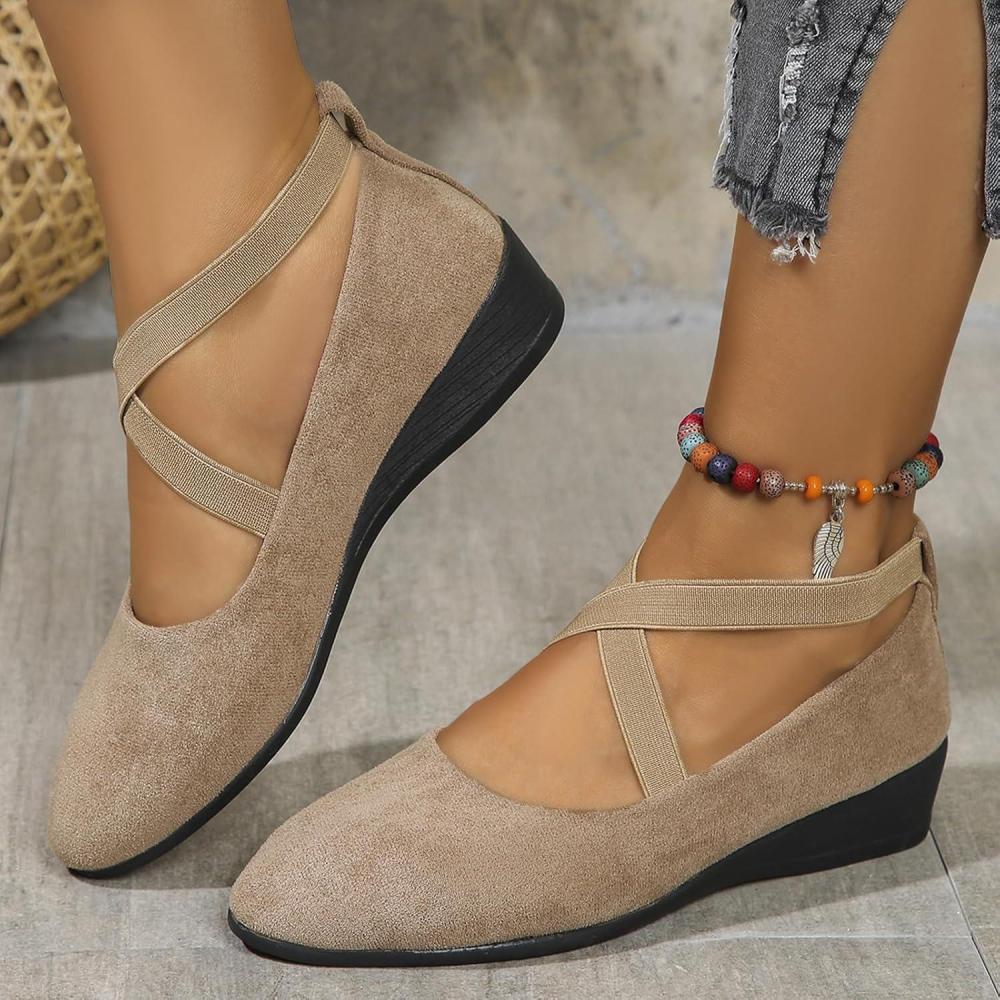 image:imageBallerines plates pour femme Bout rond lastique Sangle de cheville Confortables et dcontractesNude