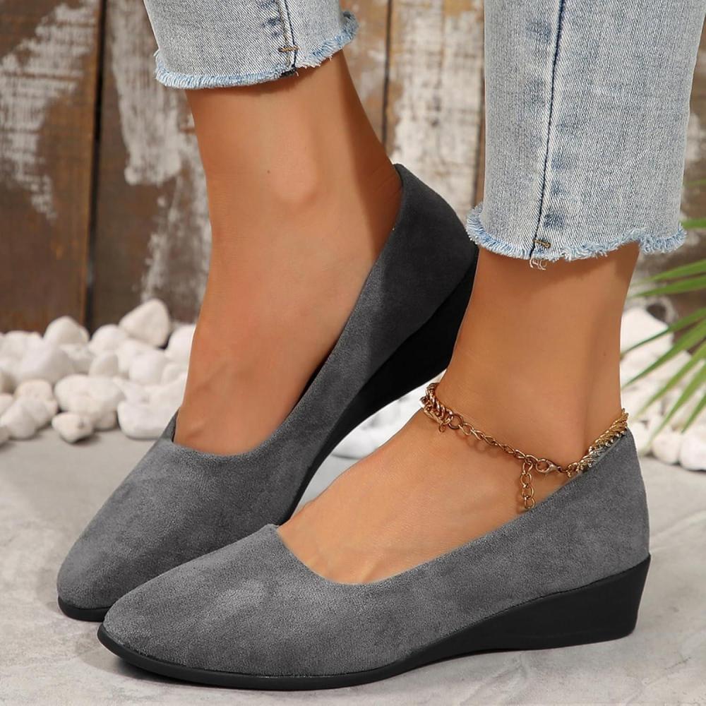 image:imageBallerines plates pour femme Chaussures plates talon compens bas Bout rond Confortables et dcontractesGris