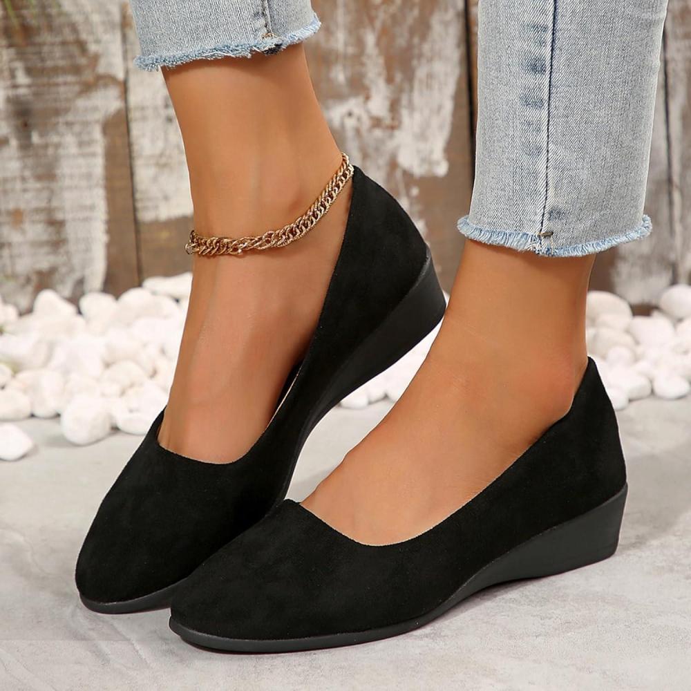 image:imageBallerines plates pour femme  Chaussures plates  talon compens bas  Bout rond  Confortables et dcontractesNoir