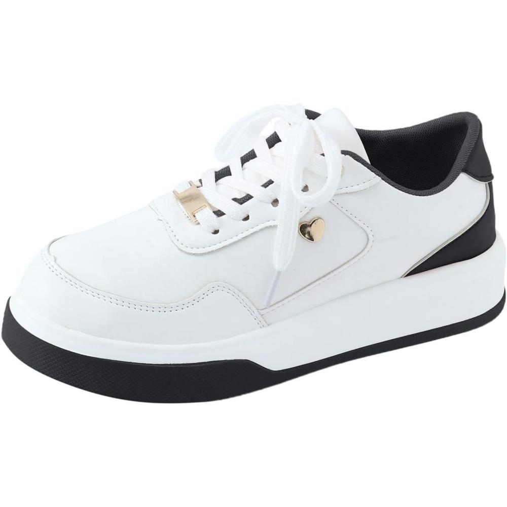 image:imageBaskets lacets pour femme En cuir souple Lgres Chaussures plates Chaussures dentranement Chaussures de sport Chaussures de course confortables Dcontractes et respirantes Noir