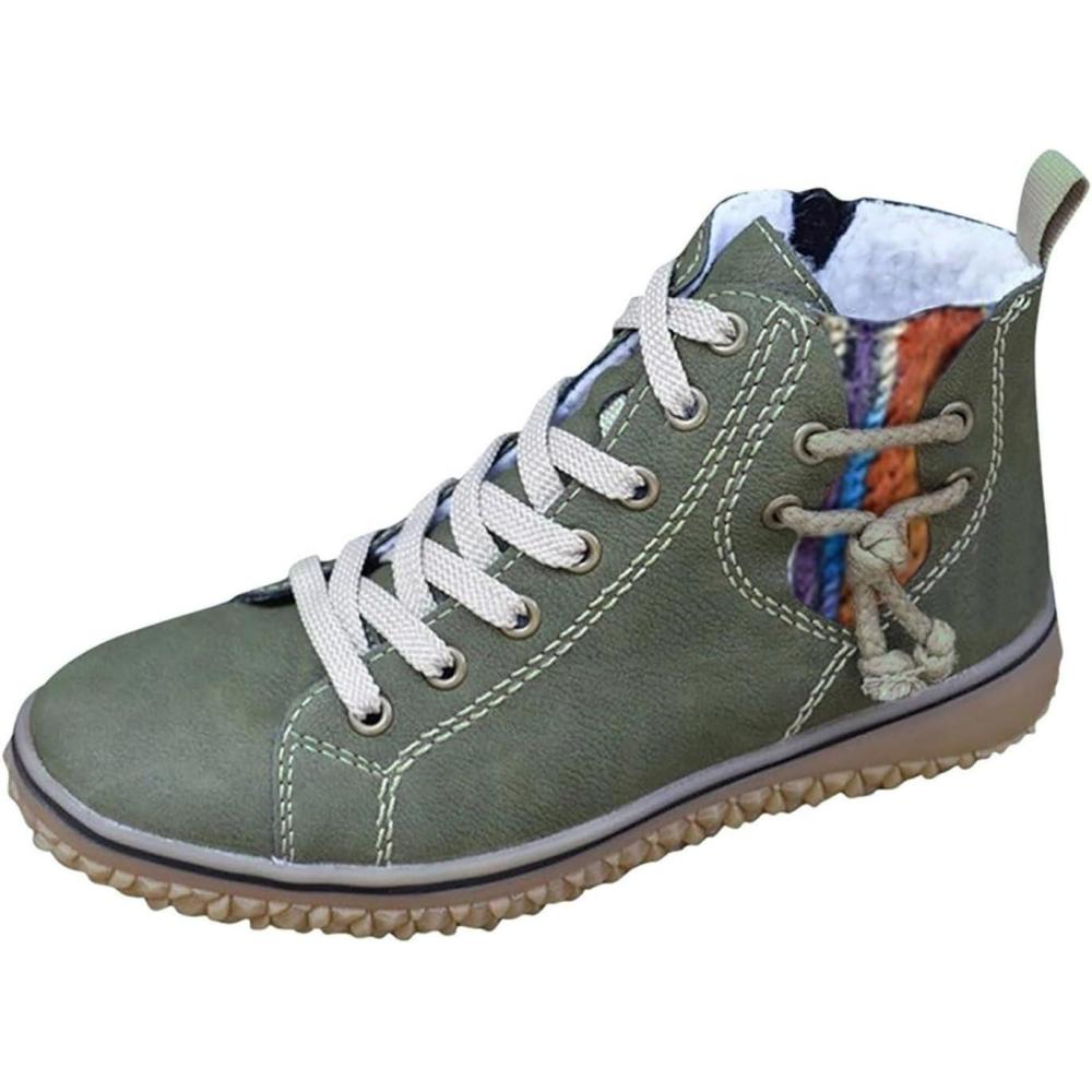 image:imageBottines chaudes pour femme Grande taille Chaussures plates dcontractes Bottes compenses Bottes courtes pour femme Chaussures plates dcontractes compatibles avec la moto pour le sportVert