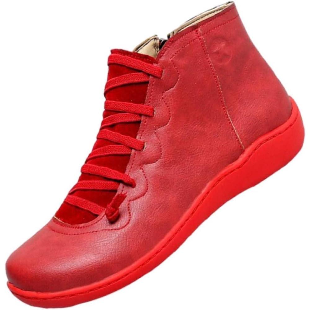 image:imageBottines plates pour femme Avec fermeture clair Bout rond Antidrapantes Chaussures de loisirs En cuir Confortables et respirantes Chaussures daffaires Chaussures de marche pour