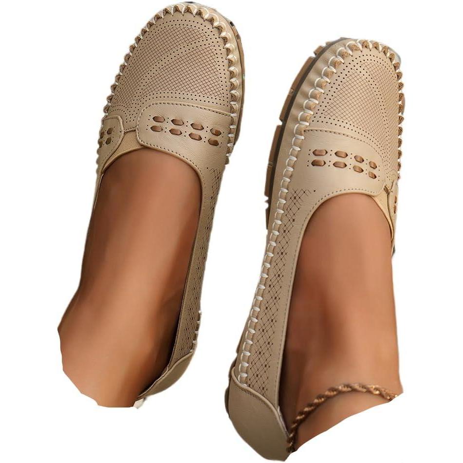 image:imageChaussures plates confortables et respirantes pour femme ballerines et escarpins chaussures larges enfilerAbricot