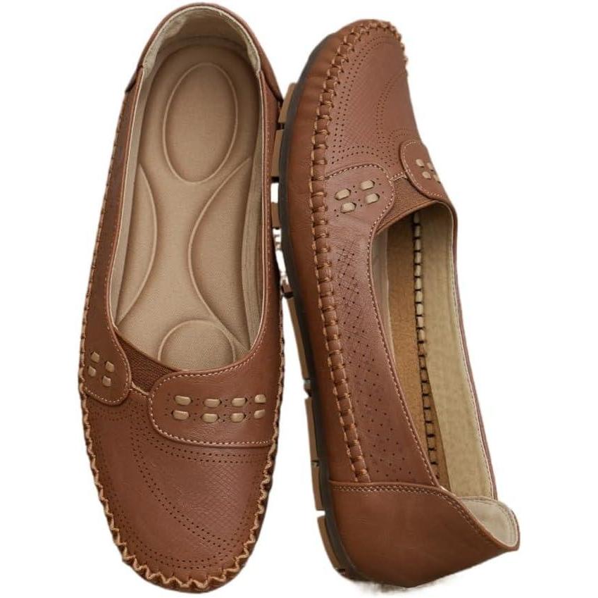 image:imageChaussures plates confortables et respirantes pour femme ballerines et escarpins chaussures larges enfilerMarron