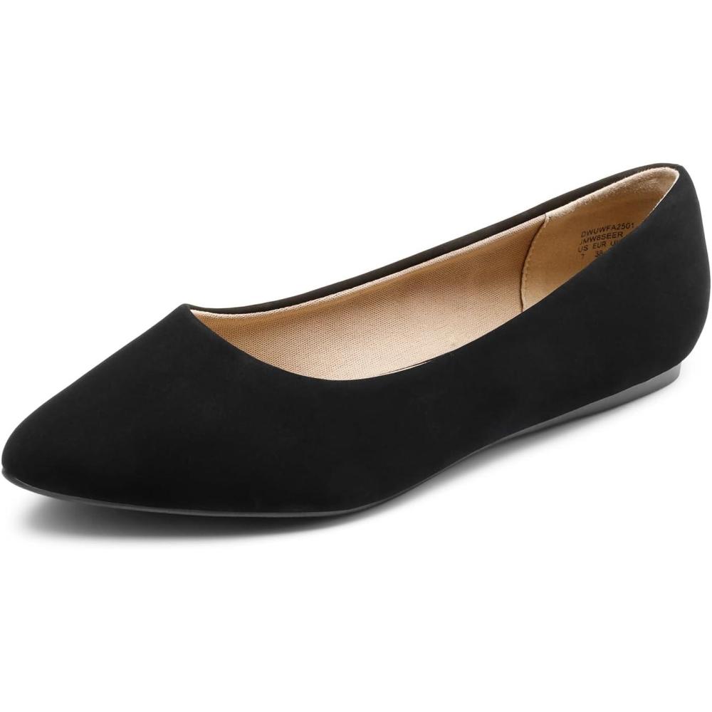 image:imageDREAM PAIRS Ballerines plates  bout pointu pour femme  Confortables et douces  enfiler  Chaussures plates dcontractes pour le travail le bureau et les affaires Nubuck noir 41 EU Large