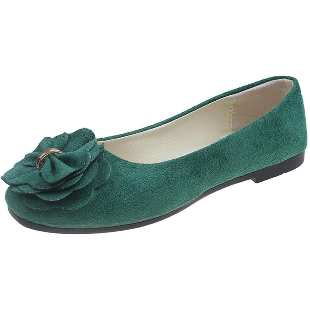 image:imageGenerisch Ballerines lgantes pour femme Noir Chaussures plates pour femme Lgres Bouche plate Chaussures simples souples Grandes tailles Chaussures dt confortablesVert