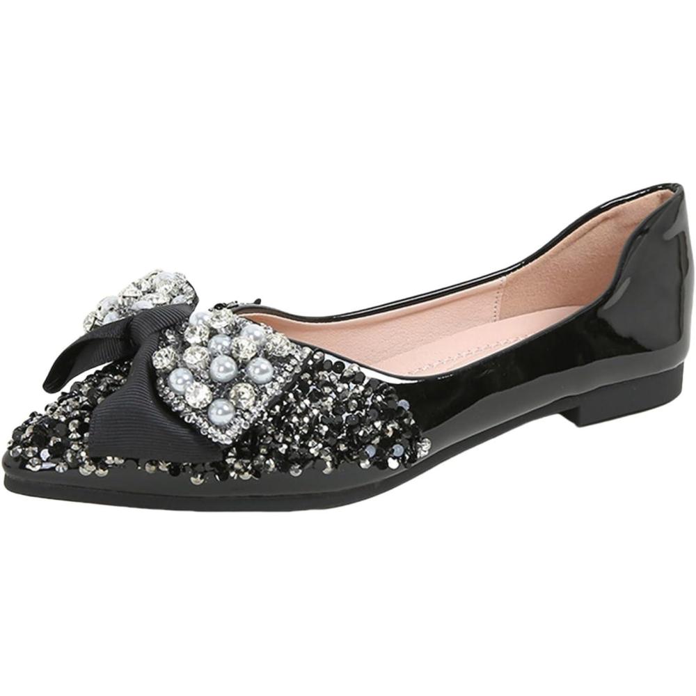 image:imageLoafer Ballerines pour femme Chaussures de mariage avec nuds Chaussures pour femme lgantes et confortables Chaussures de ballet Robe Chaussures plates antidrapantes Chaussures de balerineNoir