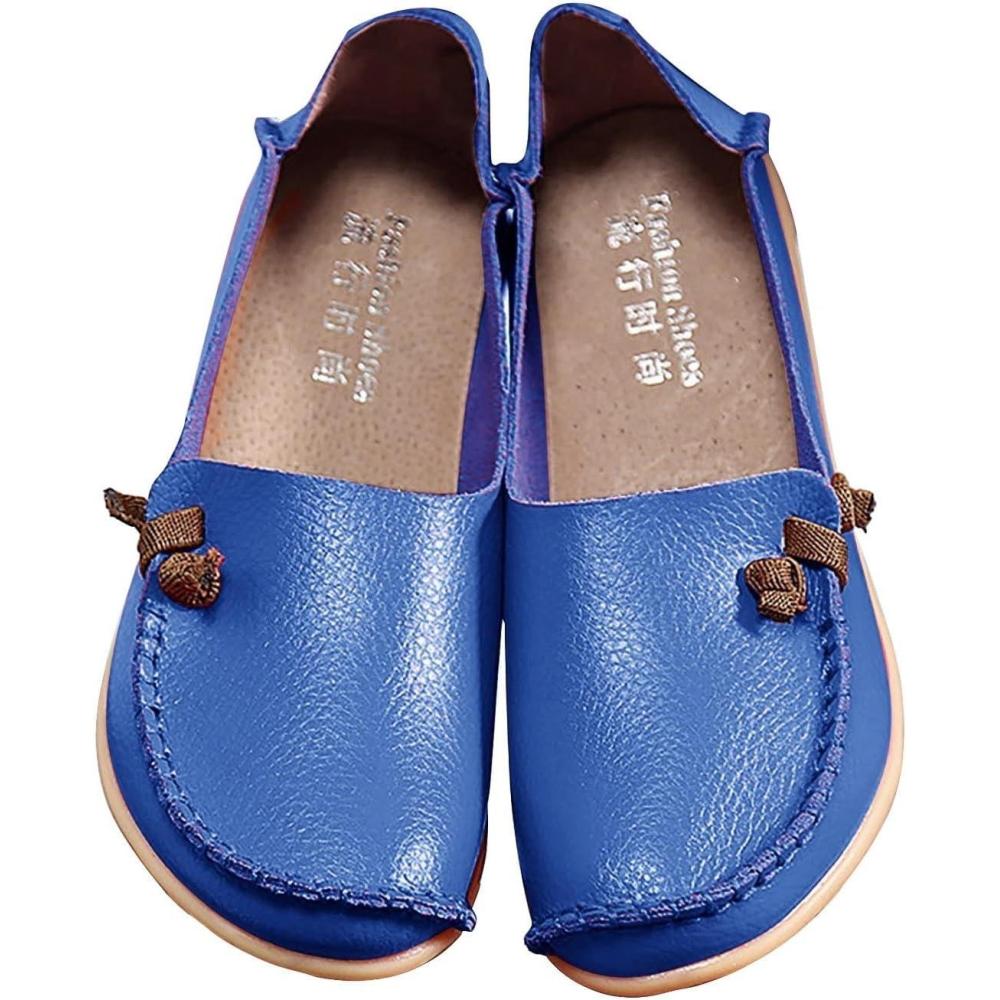 image:imageMocassins confortables en cuir pour femme Mocassins dcontracts bout rond Chaussures plates de conduite douces et confortables Mocassins plats enfilerBleu