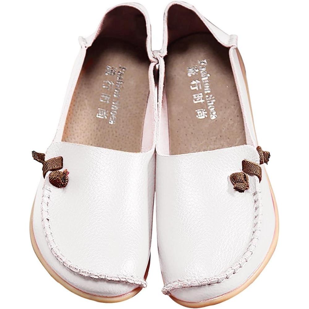 image:imageMocassins confortables en cuir pour femme Mocassins dcontracts bout rond Chaussures plates de conduite douces et confortables Mocassins plats enfilerBlanc