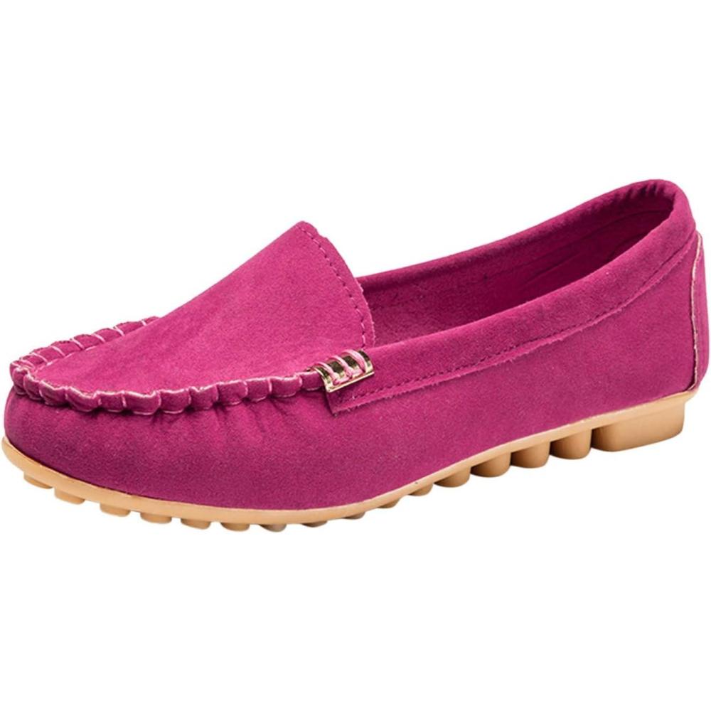 image:imageMocassins pour femme Chaussures plates confortables En cuir synthtique Chaussures basses fermes Mocassins souples Chaussures en cuir Ballerines plates Chaussures de loisirs Rose