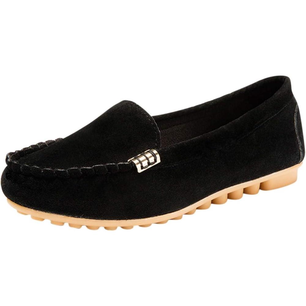 image:imageMocassins pour femme Chaussures plates confortables En cuir synthtique Chaussures basses fermes Mocassins souples Chaussures en cuir Ballerines plates Chaussures de loisirs Noir
