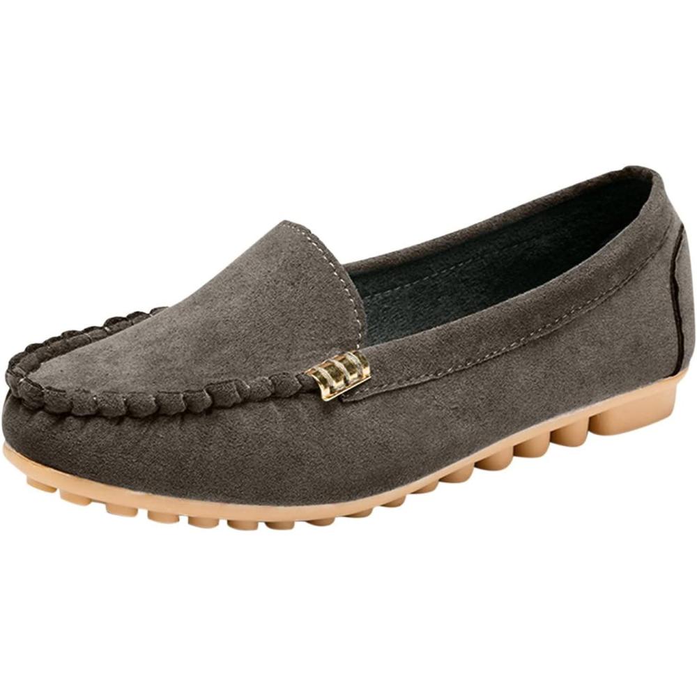 image:imageMocassins pour femme Chaussures plates confortables En cuir synthtique Chaussures basses fermes Mocassins souples Chaussures en cuir Ballerines plates Chaussures de loisirs Gris