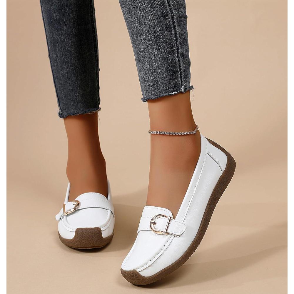 image:imageMocassins pour femme  Chaussures plates confortables et lgres  enfiler  Chaussures de marche confortablesBlanc