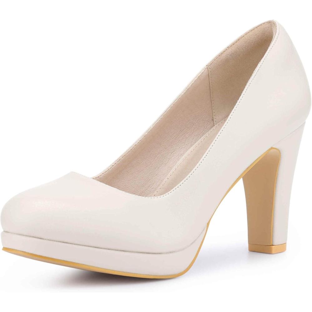 image:imageAllegra K Escarpins Mary Jane Bout Rond et Talon pais pour FemmesBeige