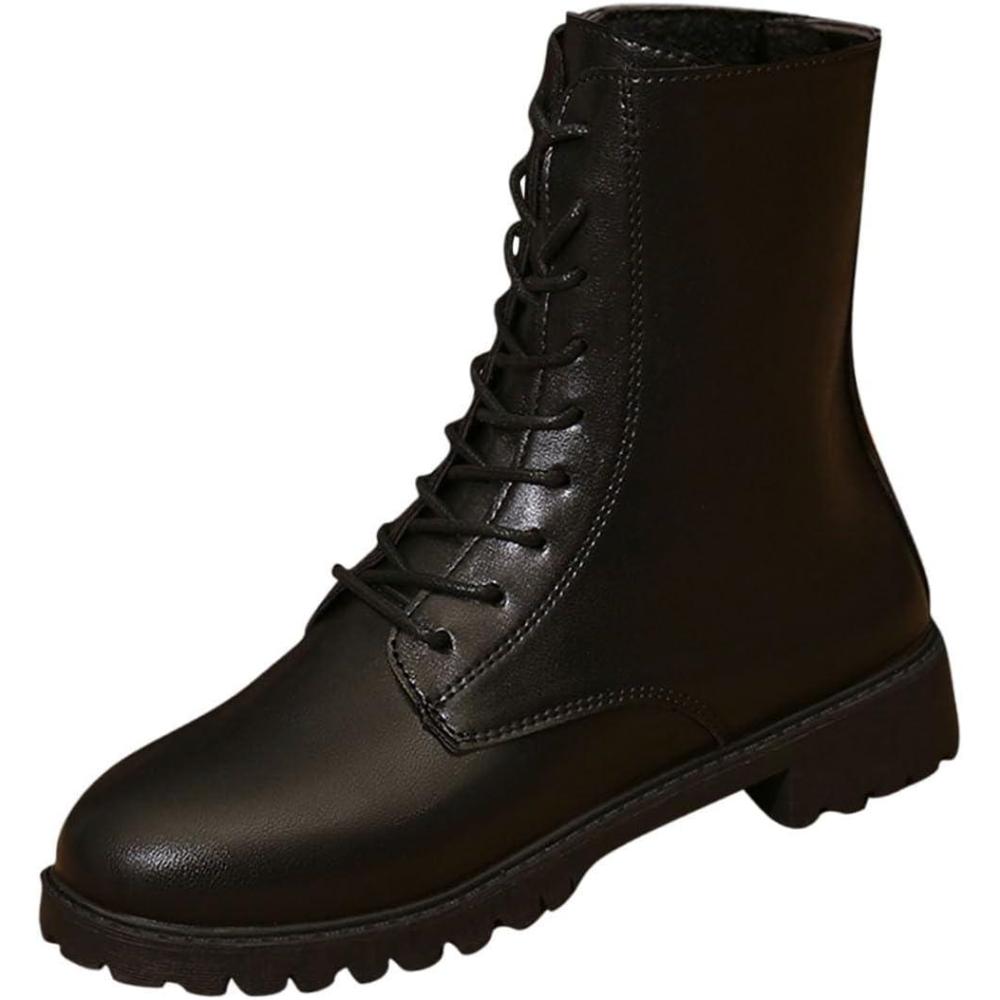 image:imageBottes Femme MiMollet Mode avec Fermeture clair pour Femmes Confortable Bottes et Bottines Talons Lacets Chaud Cheville Chaussons LGRes AntidRapante Chaussures Dhiver En Plein Air02 le Noir