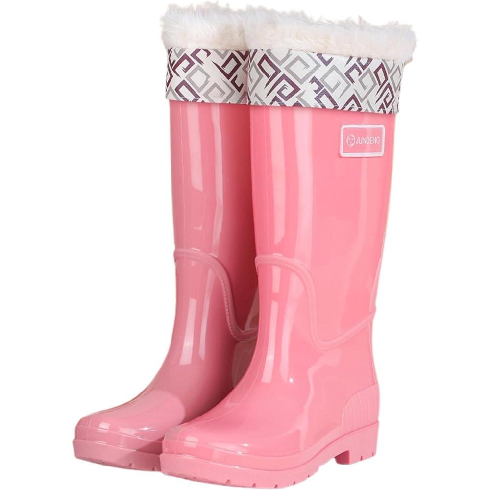 image:imageBottes de Pluie Femme Basse Santiag Femme Bottes Caoutchouc Fourres Bottines MiMollet Talon Carr pour Hiver SorelRose