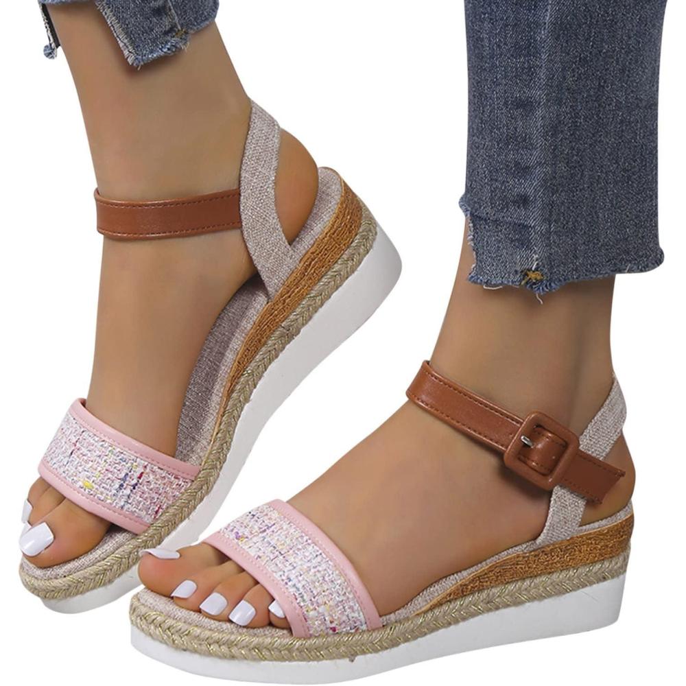 image:imageChaussures pour Femmes Sandales Sandale Compensee Femme Et Compens Chaussure Claquette Semelle Epaisse Nu Pieds t Confortable Sandales Plates t Sandales de RandonnERose