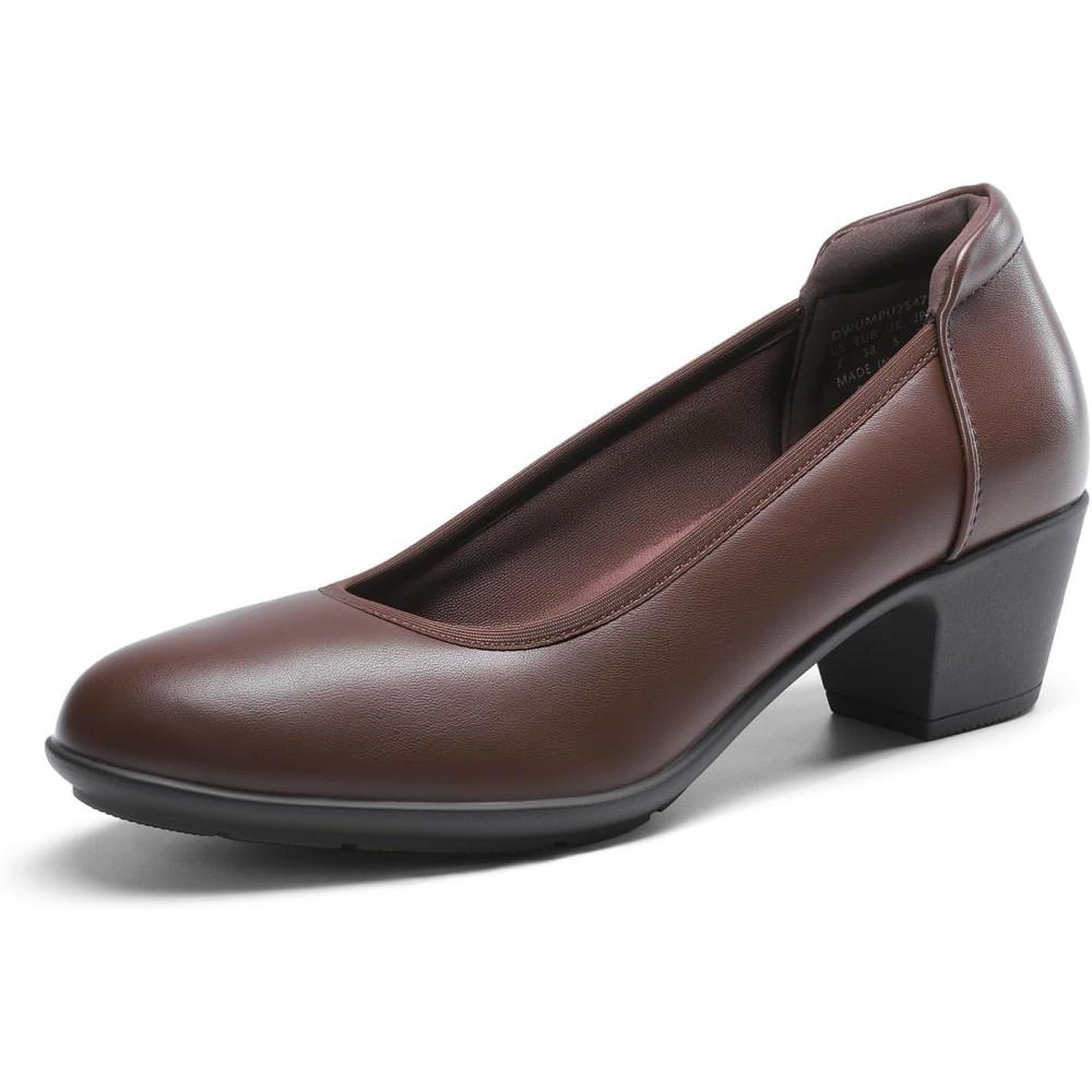 image:imageDREAM PAIRS Escarpins talons bas et pais confortables pour femme Bout rond Chaussures habilles pour le bureau et les affaires marron 40 EU