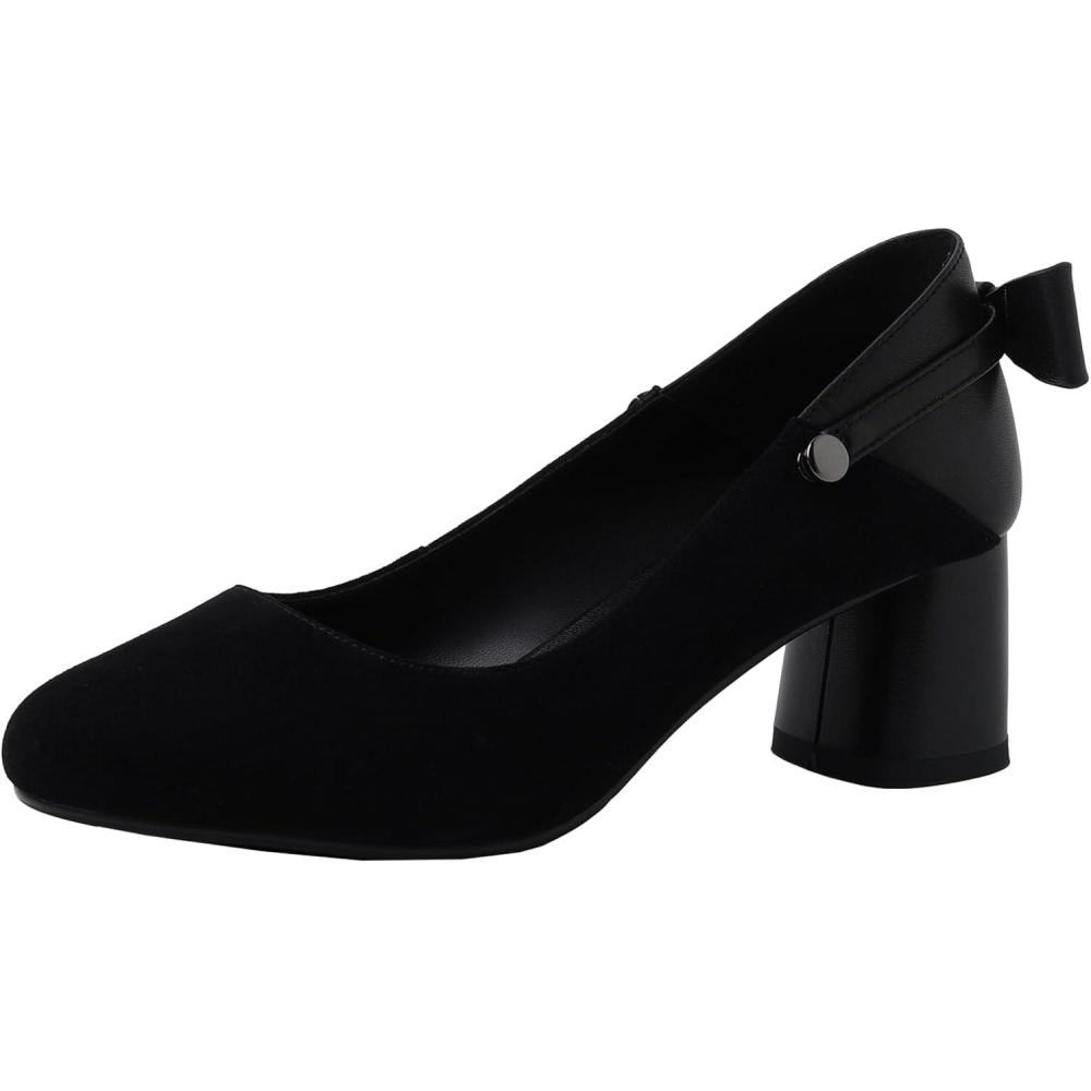 image:imageEscarpins talon pais bout rond pour femme Chaussures de costume rglables Dessus et doublure en cuir vritable Style minimalisteNoir