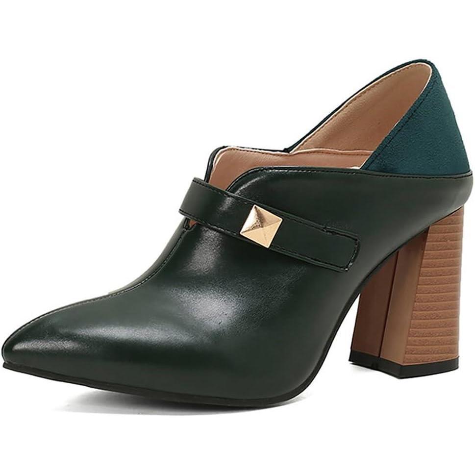 image:imageEscarpins Femme Bout Pointu en Cuir PU Talon pais Design Enfiler Simple Style Rtro pour Bureau et Tenues de RueGreen