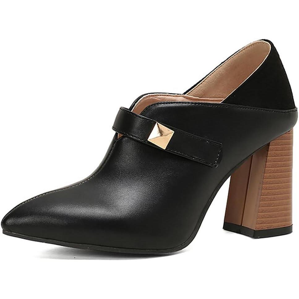 image:imageEscarpins Femme Bout Pointu en Cuir PU Talon pais Design Enfiler Simple Style Rtro pour Bureau et Tenues de RueNoir