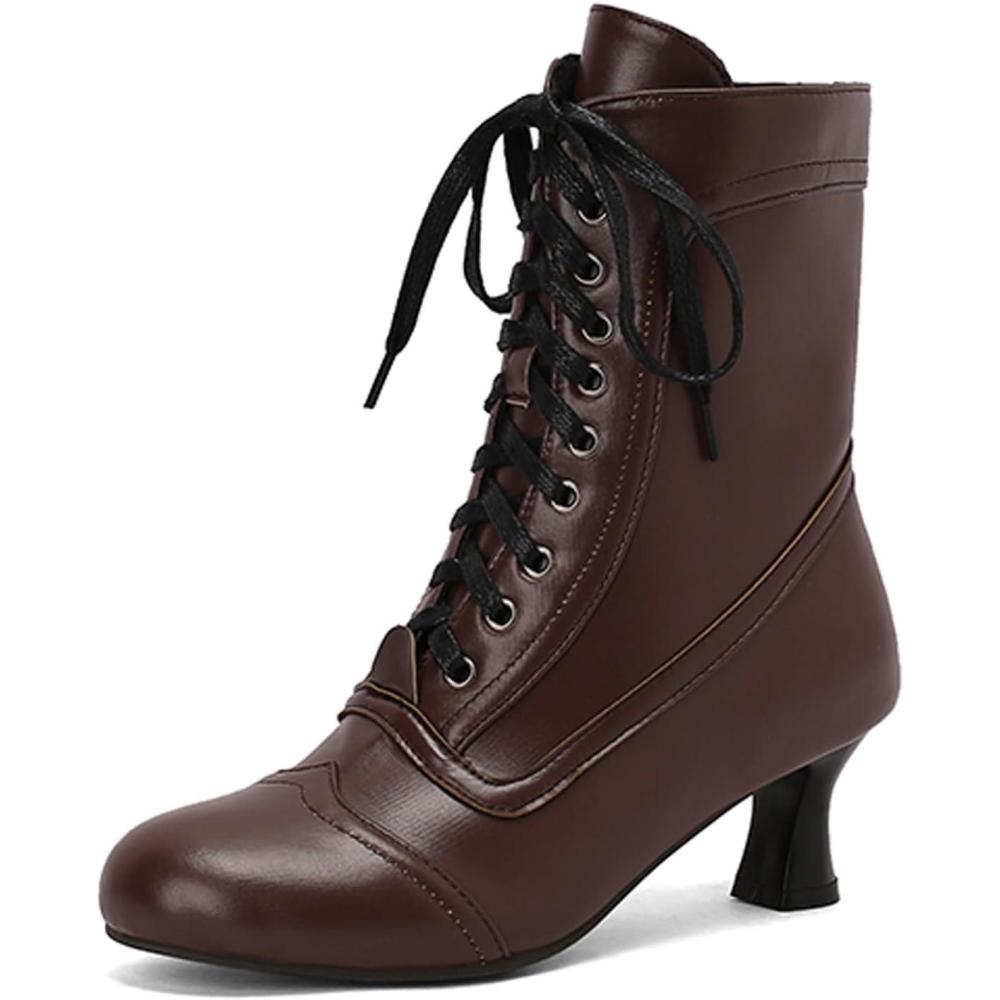 image:imageGenerisch Bottines tendance pour femme bout rond et talon bas Antidrapantes Fermeture clair latrale Longueur mimolletMarron