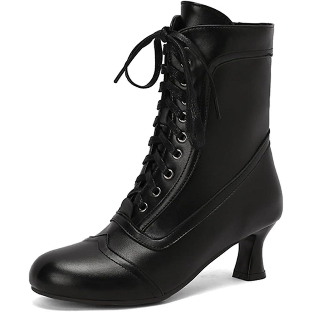 image:imageGenerisch Bottines tendance pour femme bout rond et talon bas Antidrapantes Fermeture clair latrale Longueur mimolletNoir