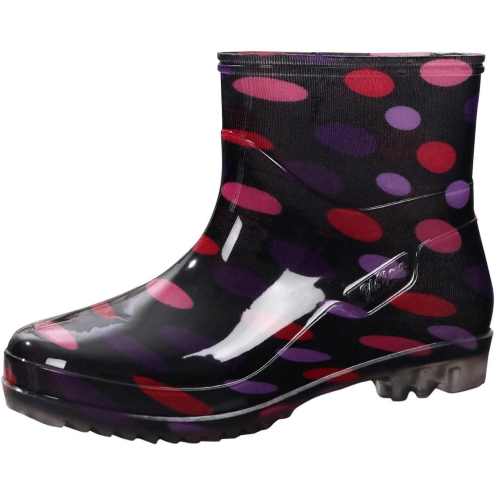 image:imageGnrique Bottes De Pluie Femme Mi Mollet Bottes Caoutchouc Femme Basse Botte Impermables Botte Antidrapantes avec Motif Classique Pois Boots Mode Enfiler Legere pour Pluie JardinageMarron