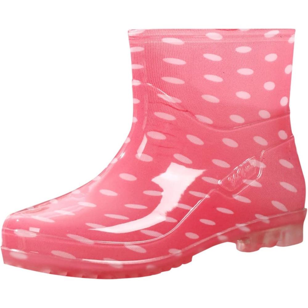 image:imageGnrique Bottes De Pluie Femme Mi Mollet Bottes Caoutchouc Femme Basse Botte Impermables Botte Antidrapantes avec Motif Classique Pois Boots Mode Enfiler Legere pour Pluie JardinageRose