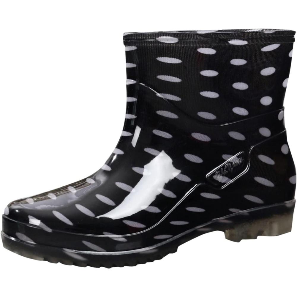 image:imageGnrique Bottes De Pluie Femme Mi Mollet Bottes Caoutchouc Femme Basse Botte Impermables Botte Antidrapantes avec Motif Classique Pois Boots Mode Enfiler Legere pour Pluie JardinageNoir
