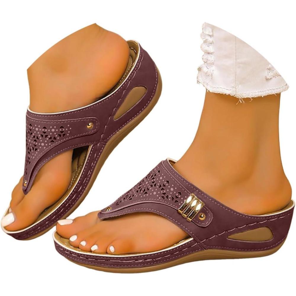 image:imageGnrique Sandales Femme Semelle OrthopDique Femme T Confortable Sandales 2025 CompensEs pour LT Multiples Couleursavec Support PlantaireIdAles pour MarcherA Rouge