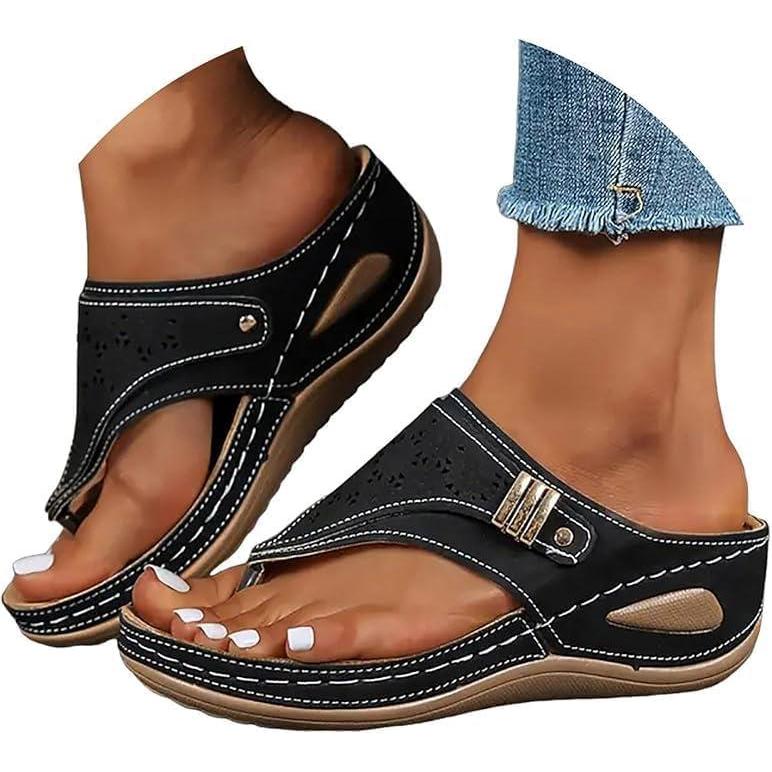 image:imageGnrique Sandales Femme Semelle OrthopDique Femme T Confortable Sandales 2025 CompensEs pour LT Multiples Couleursavec Support PlantaireIdAles pour MarcherB le Noir