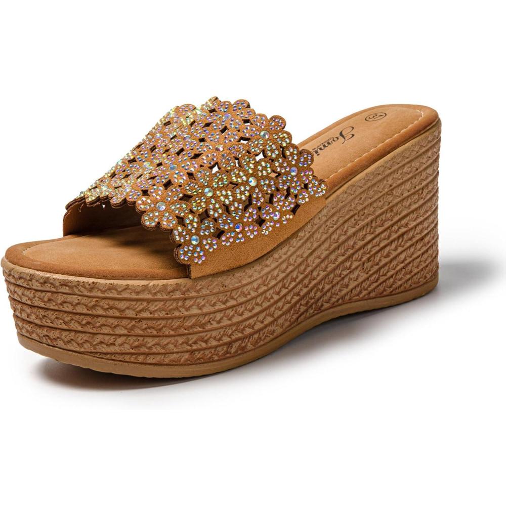 image:imageJOMIX Sandales Compenses Femme Tongs Compens Espadrilles Femme Sandale Femme dt avec Strass pour Maison Piscine PlageKaki