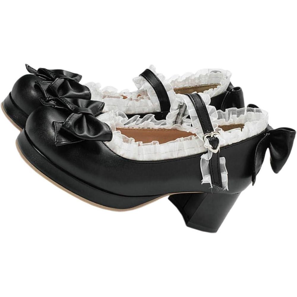 image:imageOutanaya Chaussures Talons pais pour Femmes Escarpins Bride Plate Nud Taille 40 Couleur Noire Semelle Antidrapante Confort de Marche pour Printemps et Automne