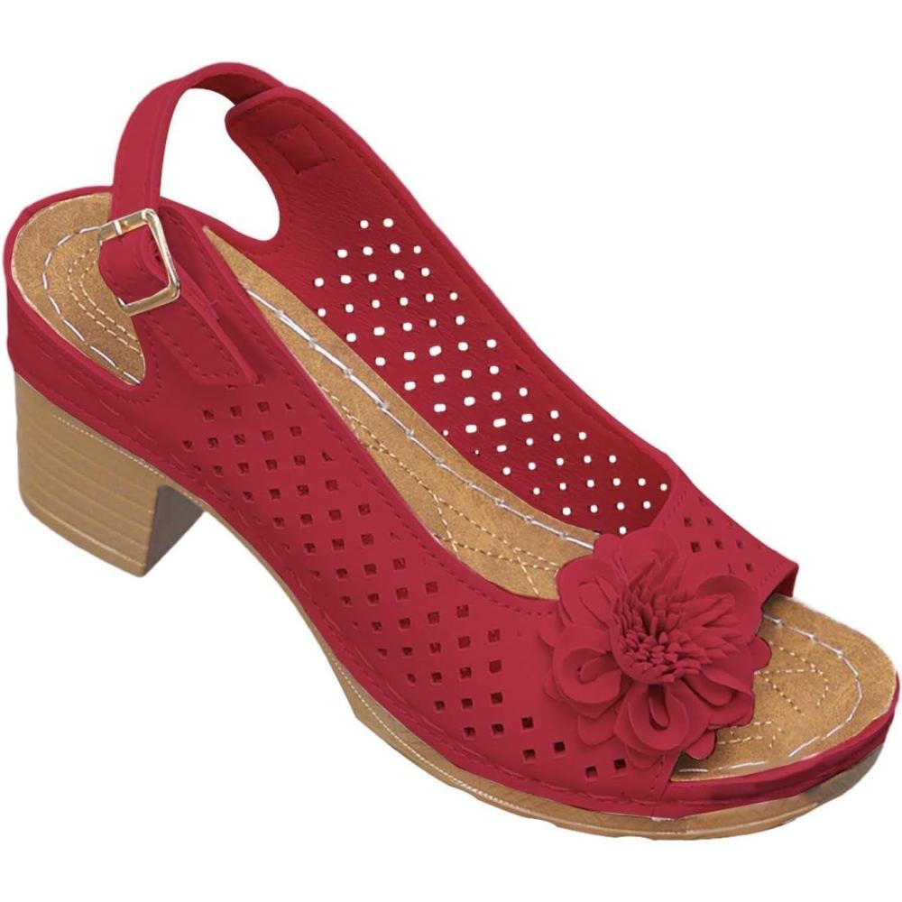 image:imageSandales Compenses Femme t Confortable Bout Ouvert Avec Support Respirantes Antidrapant Orthopdiques Pantoufles DContractEs High Heels Plantar Fasciite Plateforme Marche ChaussonsA Red