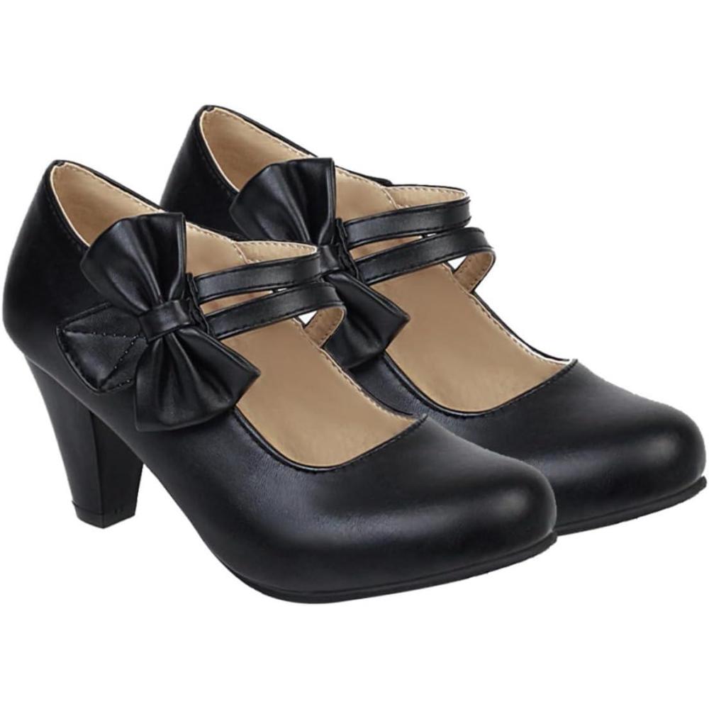 image:imageifundom Escarpins Talons pais pour Femme Noeud lgant Style Classique en Polyurthane Antidrapants lgants pour Bureau Mariage Soire Taille 37 Noir