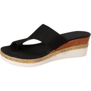2025 Sandales Hallux Valgus Femme Été Mode Chaussures Orthopediques Pantoufles De Plage Chaussures Compensées Sandale Confortable Bout Ouvert Pantoufles Plateforme Sandale Matériau En Toile(Le Noir)