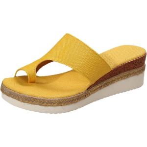 2025 Sandales Hallux Valgus Femme Été Mode Chaussures Orthopediques Pantoufles De Plage Chaussures Compensées Sandale Confortable Bout Ouvert Pantoufles Plateforme Sandale Matériau En Toile(Jaune)