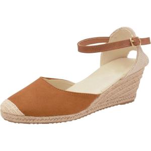Womens Hessian Wedge Sandals Memory Foam Slingback Mid Heels Fashion Espadrille Ankle Strap Summer Shoes(Marron)