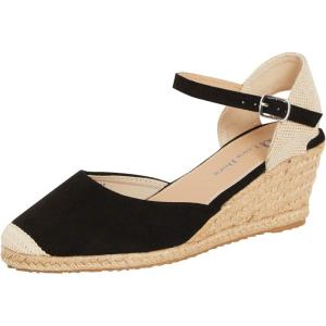 Womens Hessian Wedge Sandals Memory Foam Slingback Mid Heels Fashion Espadrille Ankle Strap Summer Shoes(Noir)