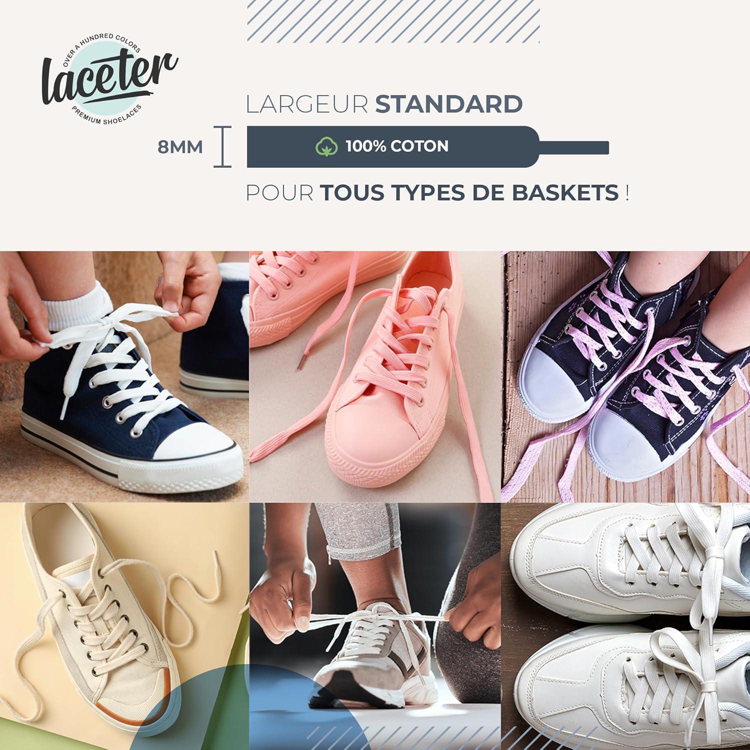 image:imageLaceter 2 Paires de Lacets Plats en Coton 8mm pour Baskets Sneakers Chaussures de Sport ou Ville Confortables Solides Rsistants Pour Homme Femme Enfant2 Paires Rose Fucshia X 2